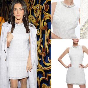 ALICE + OLIVIA COLEY WHITE TWEED BOUCLE RHINESTONE PEARL MINI DRESS $550 SMALL 2
